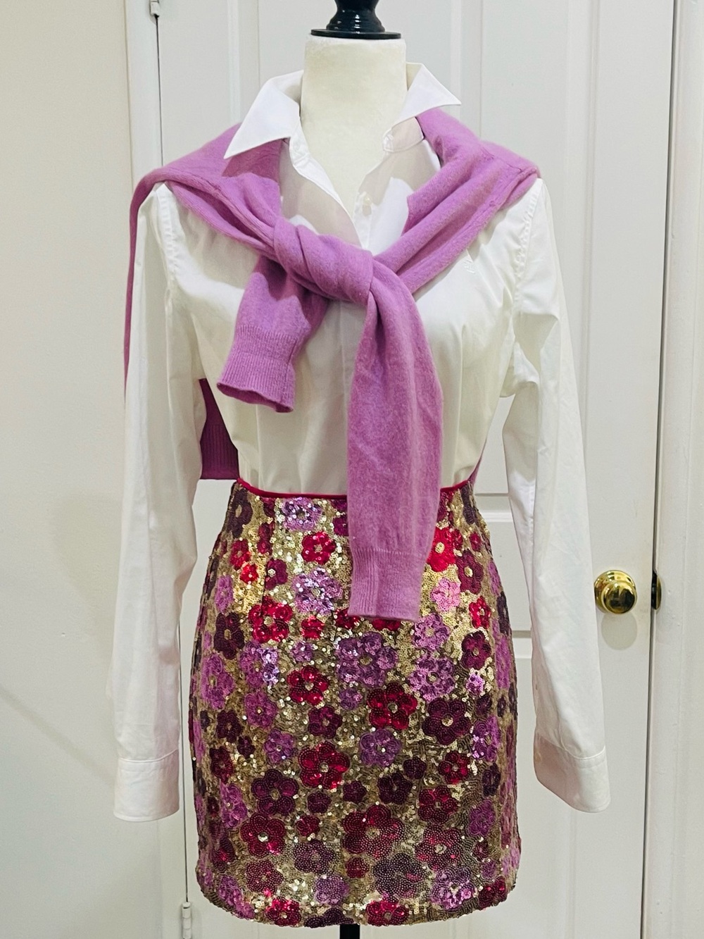 entro Floral Sequin Mini Skirt in Purple, Gold and Pink
